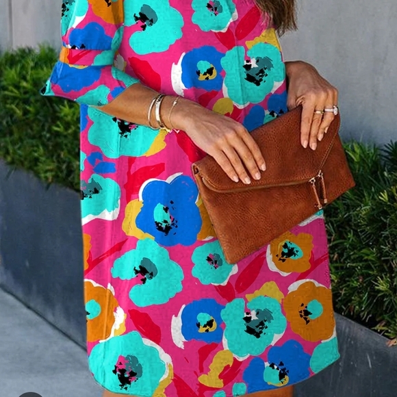 🦄@pinki Bundle Floral Multicolor Dress SizeS Oversized XL 24" Pit - Picture 5 of 8